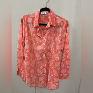 Luella  Coral and White Floral Cotton Top size large